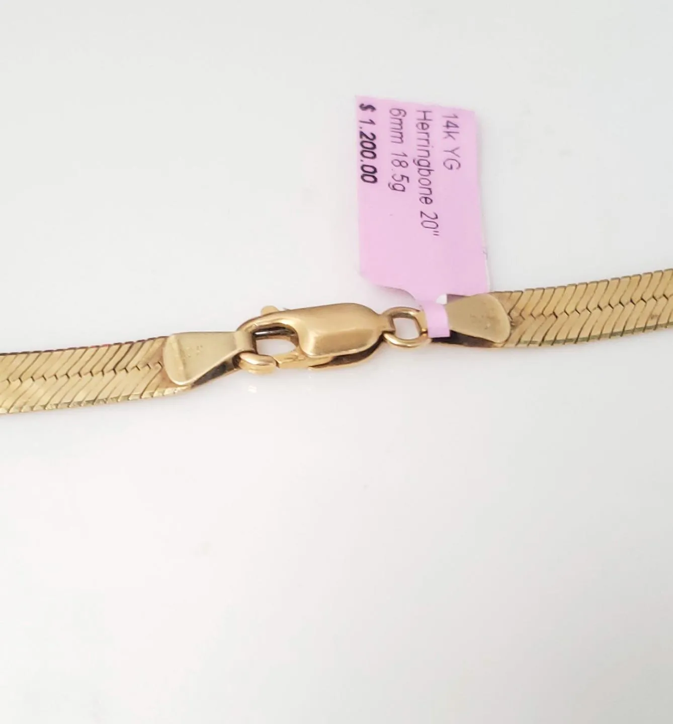 14k Yellow Gold Herringbone Chain Necklace 6mm 20"