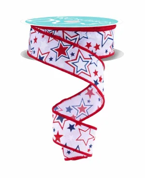 1.5" Printed Stars w/Glitter: Red, White, Blue (10 Yards) RGF157927