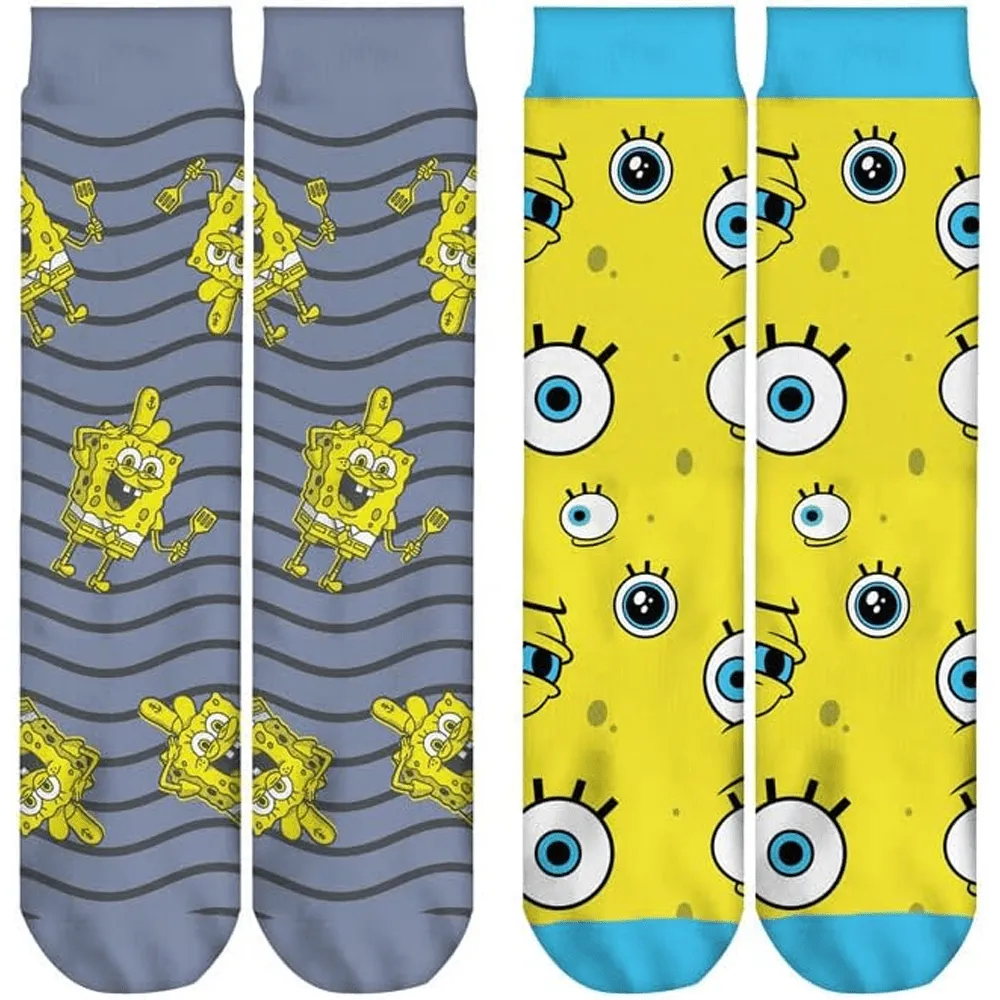 2 PAIRS SPONGEBOB SQUAREPANTS UNISEX LICENSED NOVELTY CREW SOCKS