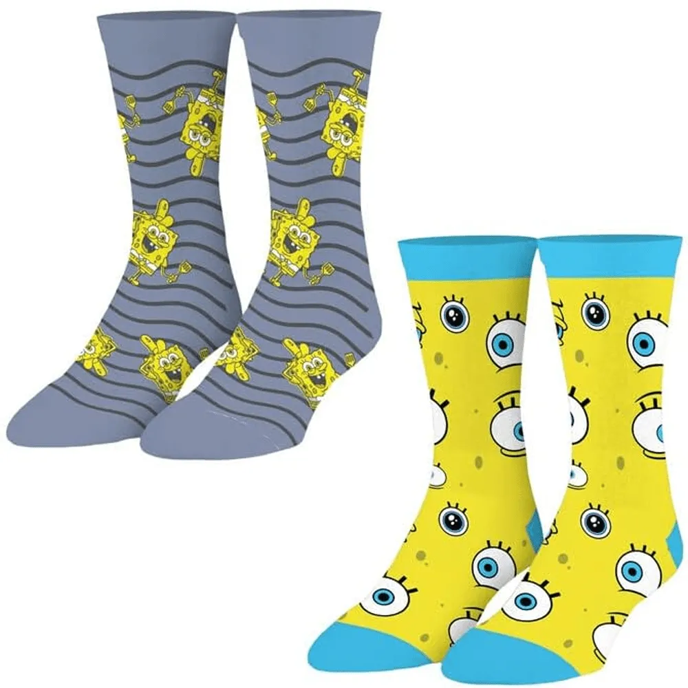 2 PAIRS SPONGEBOB SQUAREPANTS UNISEX LICENSED NOVELTY CREW SOCKS