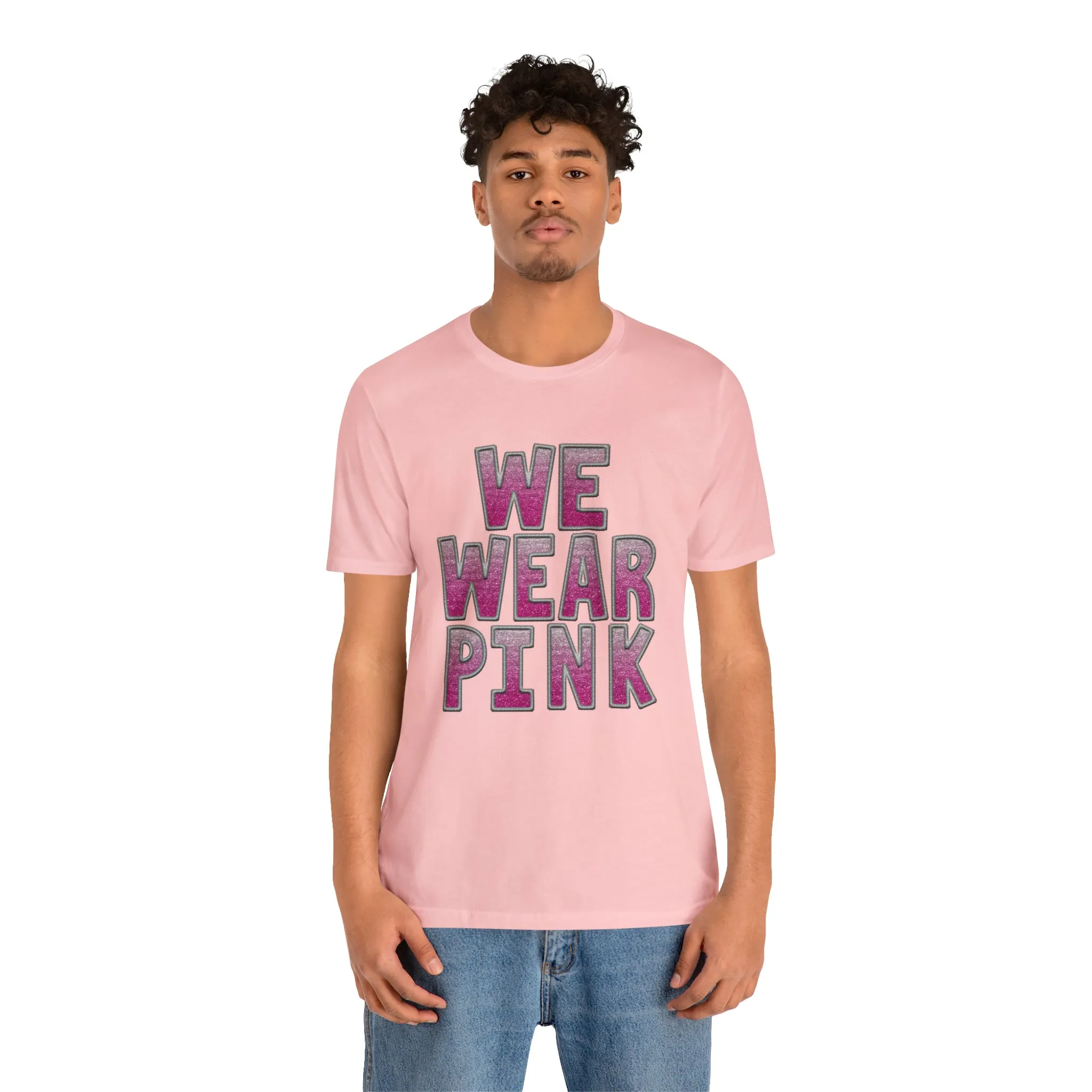 3Blues Designs |   Hazel Blues® |  We Wear Pink Faux Glitter Chenille Letter Tee