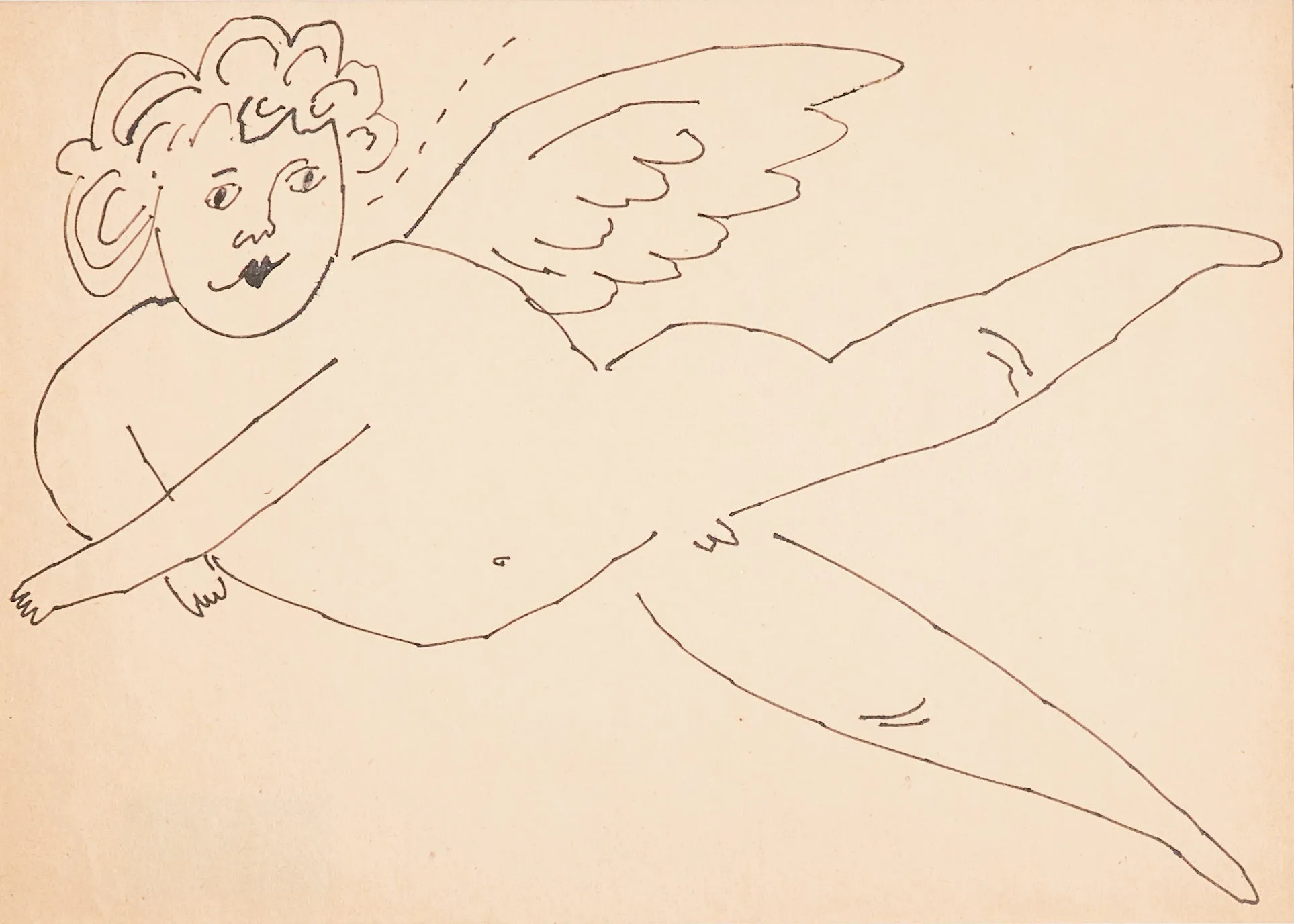 ANDY WARHOL "WINGED PUTTI" DRAWING, 1955