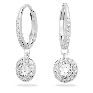 Angelic earrings Round cut crystal, White, Rhodium plated