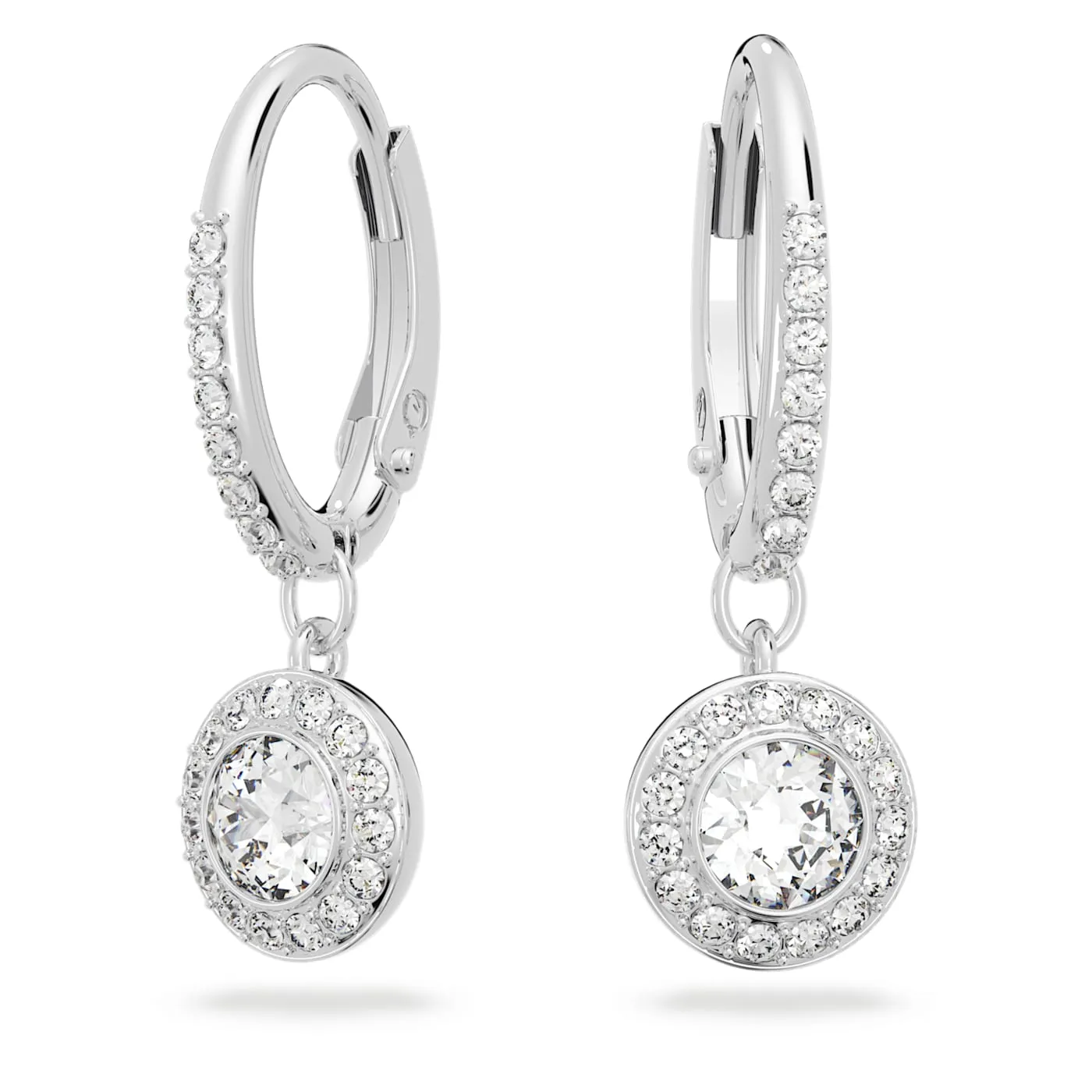 Angelic earrings Round cut crystal, White, Rhodium plated