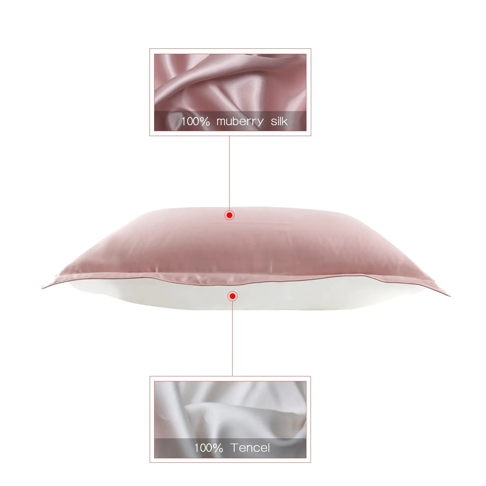 Anyhouz Pillowcase 50x90cm Wine Red Pure Real Silk For Comfortable And Relaxing Home Bed - King Size