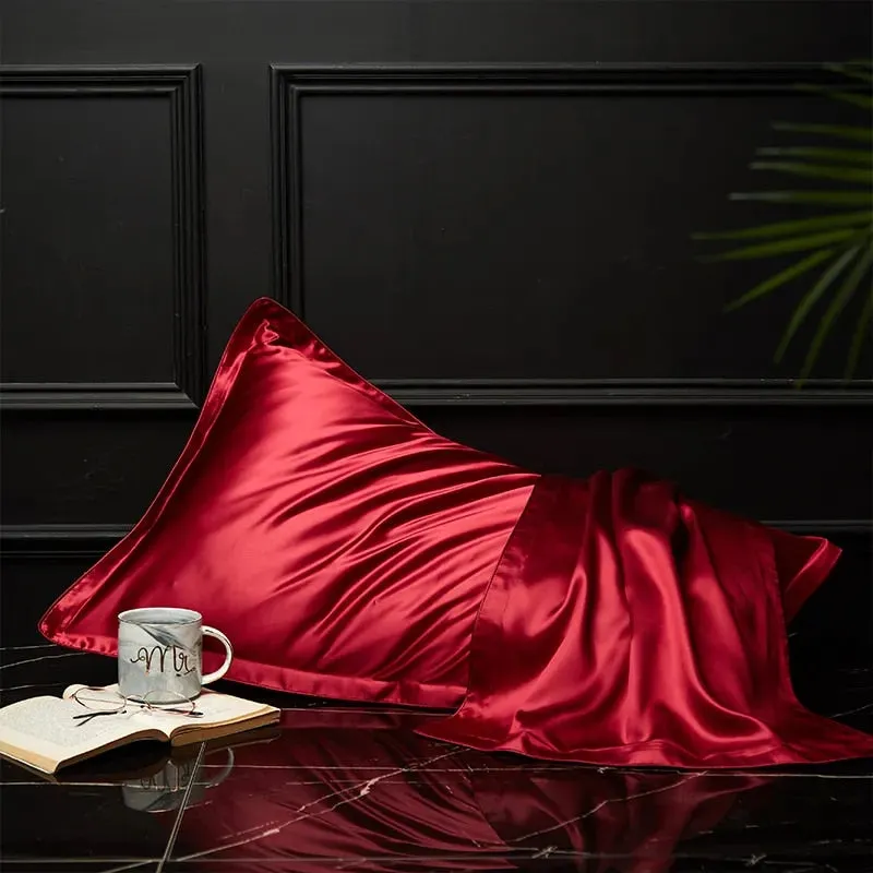 Anyhouz Pillowcase 50x90cm Wine Red Pure Real Silk For Comfortable And Relaxing Home Bed - King Size