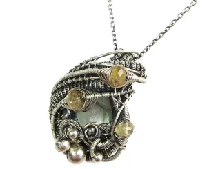 Aquamarine Pendant with Citrine, Sterling Silver Wire Wrap