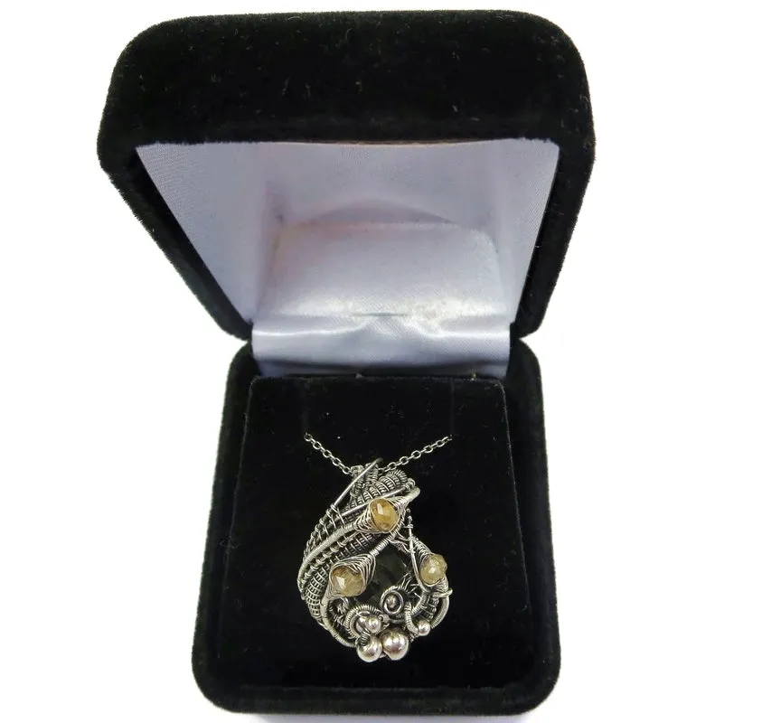 Aquamarine Pendant with Citrine, Sterling Silver Wire Wrap