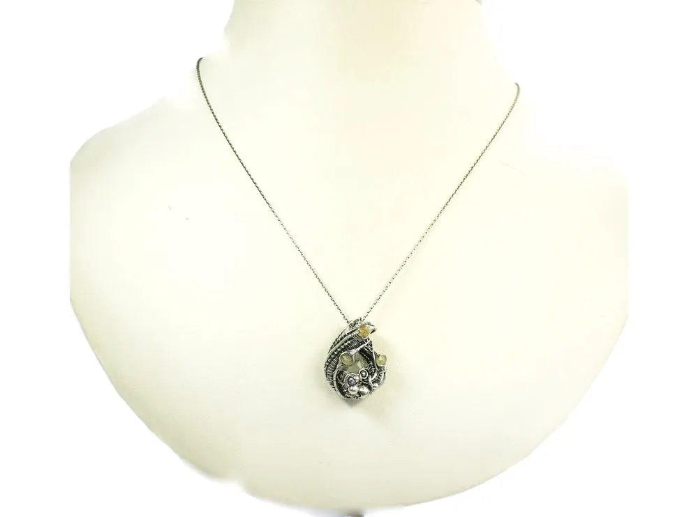 Aquamarine Pendant with Citrine, Sterling Silver Wire Wrap