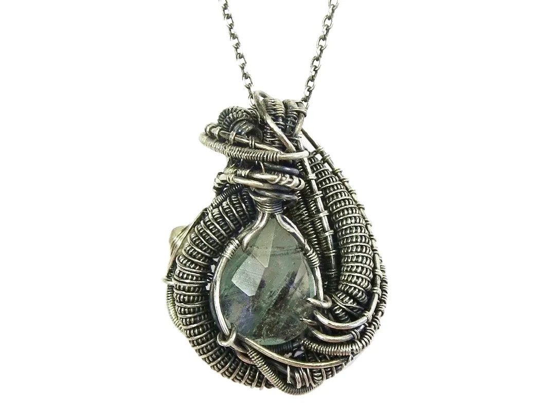 Aquamarine Pendant with Citrine, Sterling Silver Wire Wrap