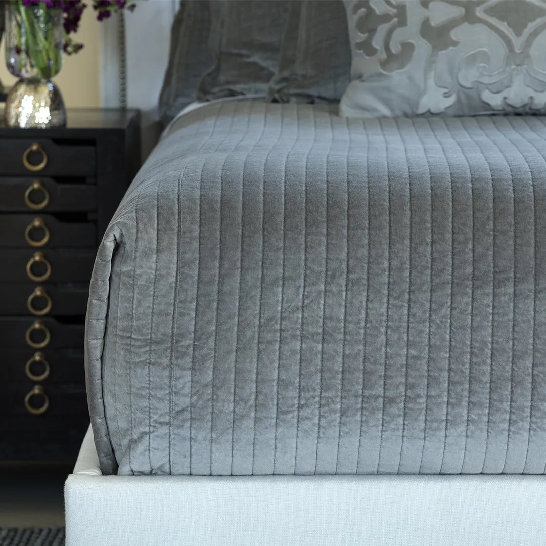 Aria Quilted Coverlet White Matte Velvet