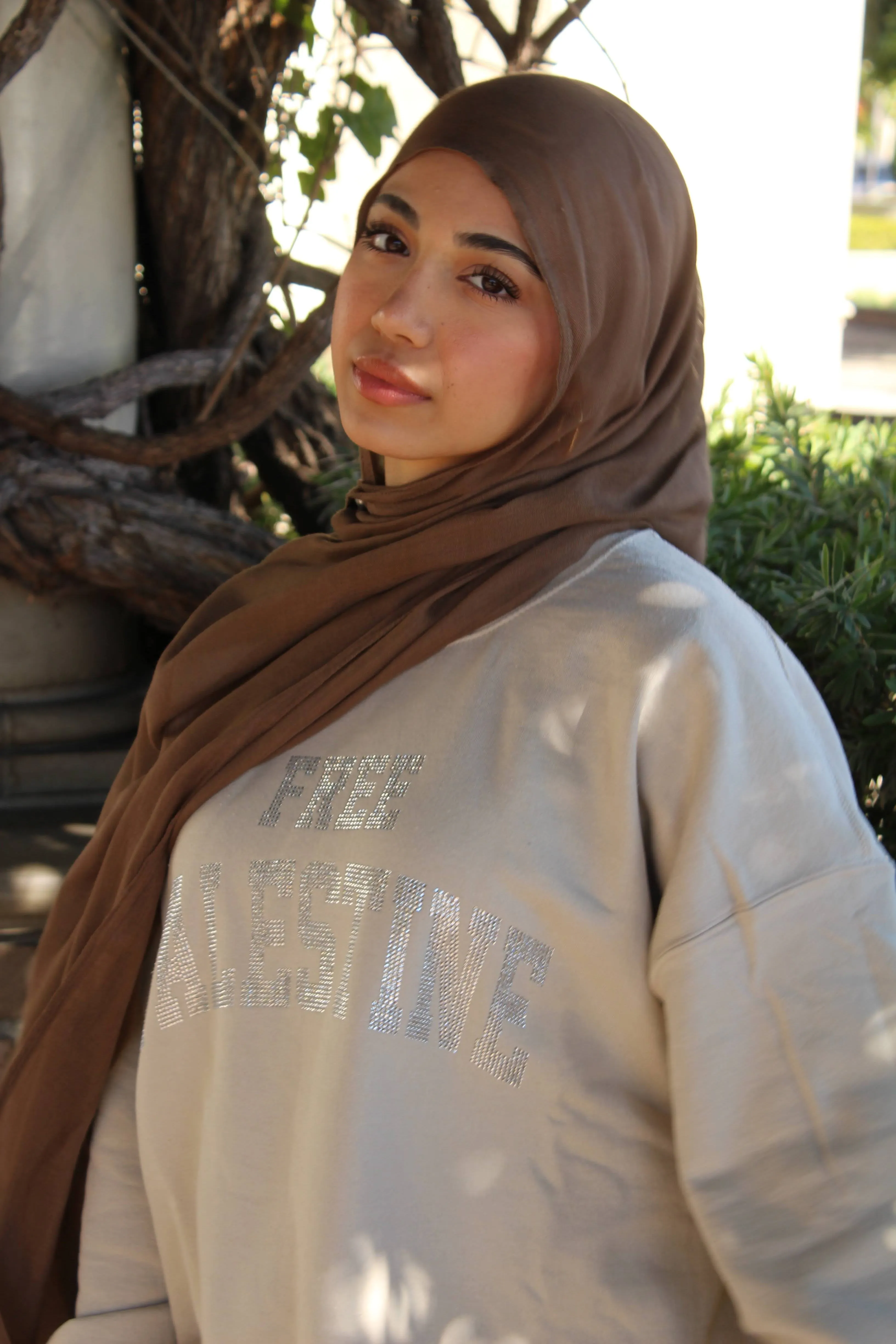 Beige Rhinestone Palestine Sweater