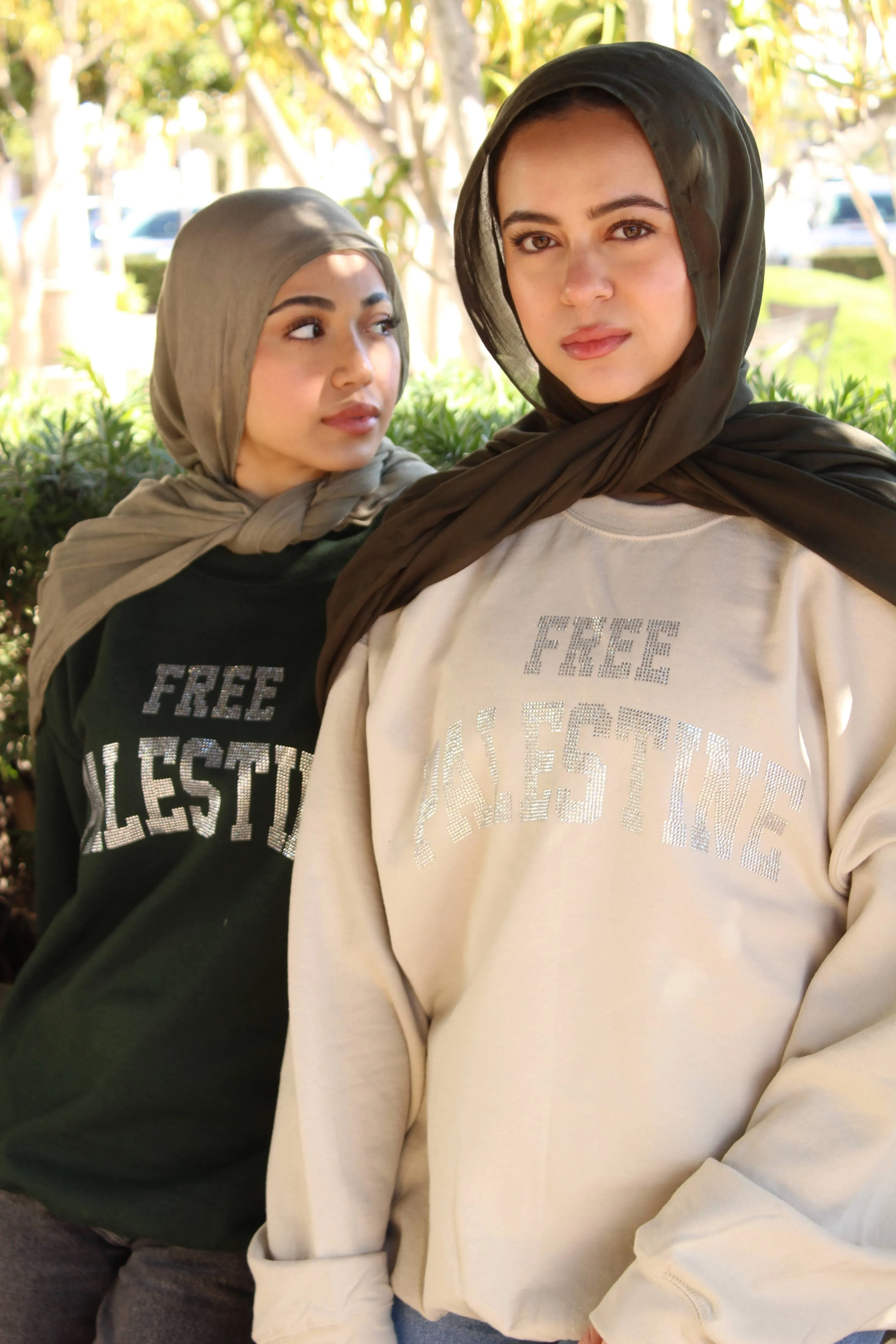 Beige Rhinestone Palestine Sweater