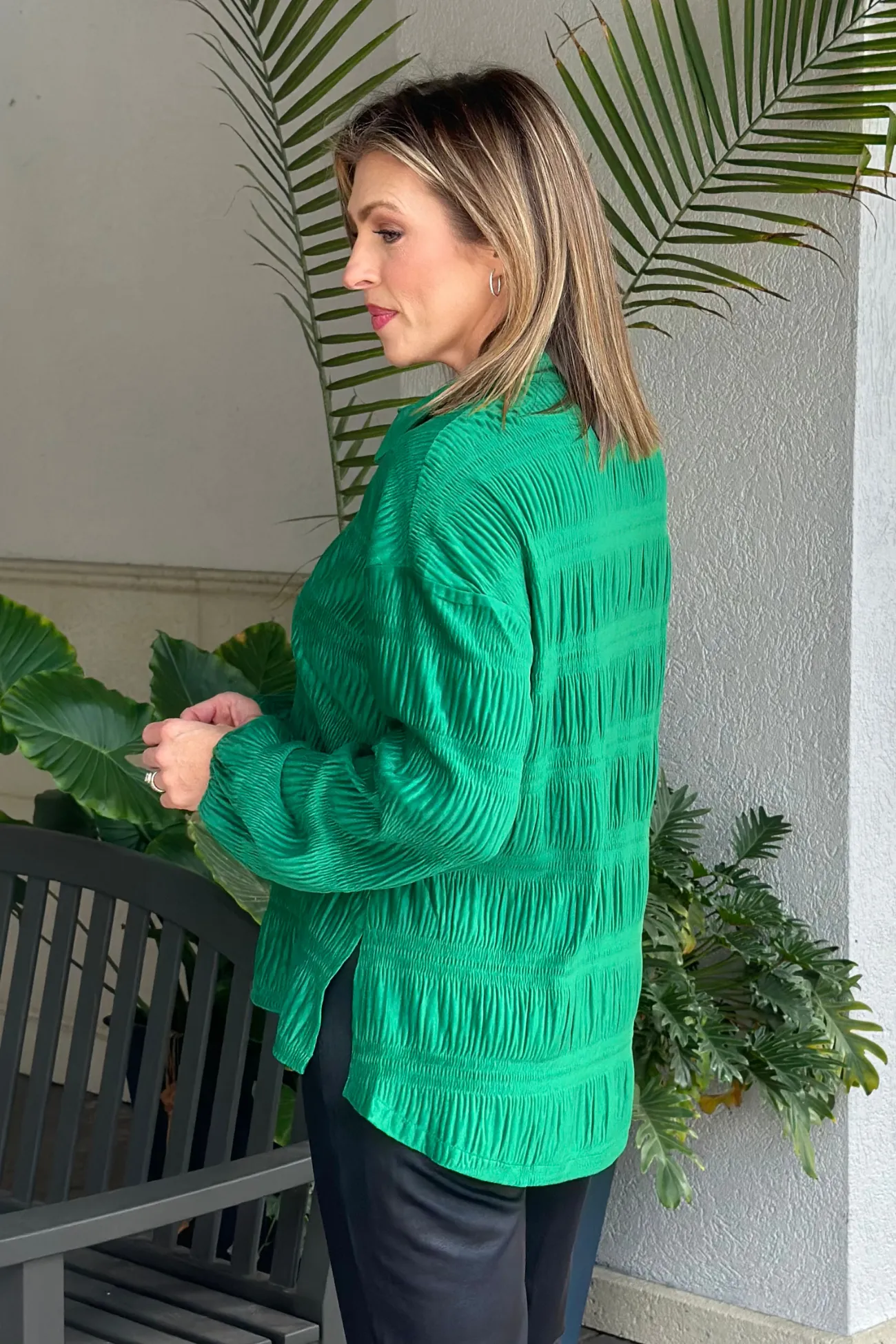 Bette Green Textured Velvet Long Sleeve Shirt