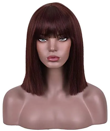 Black Cherry Cola Short Straight Bob with Air Bangs