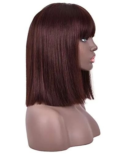 Black Cherry Cola Short Straight Bob with Air Bangs