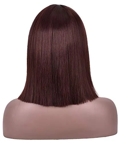 Black Cherry Cola Short Straight Bob with Air Bangs