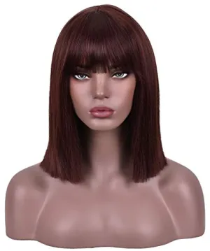 Black Cherry Cola Short Straight Bob with Air Bangs