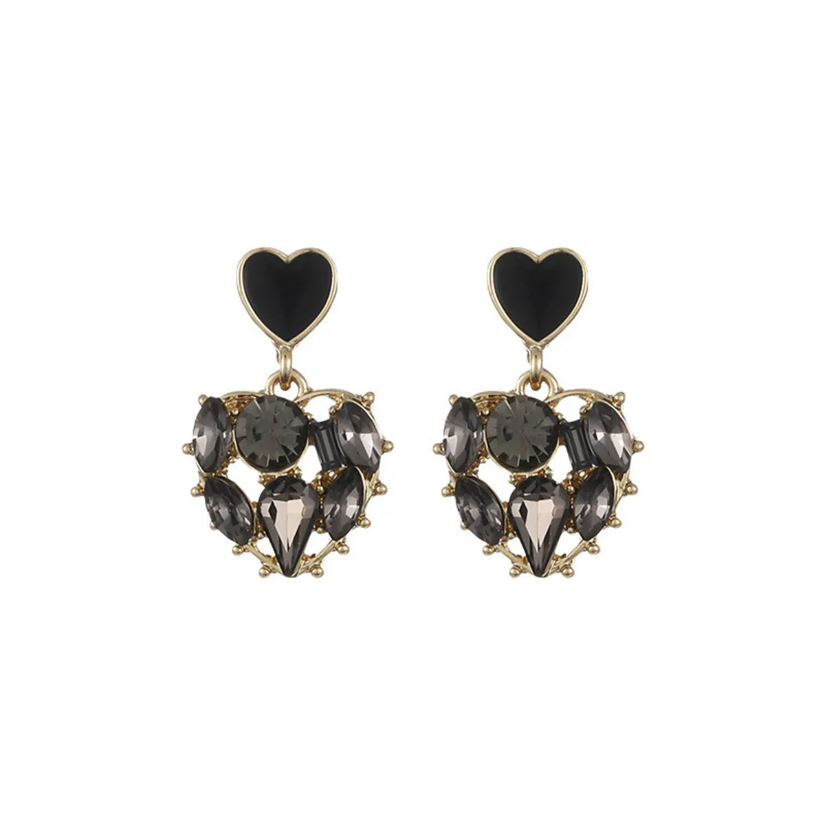 Black Crystal & 18K Gold-Plated Heart Drop Earrings