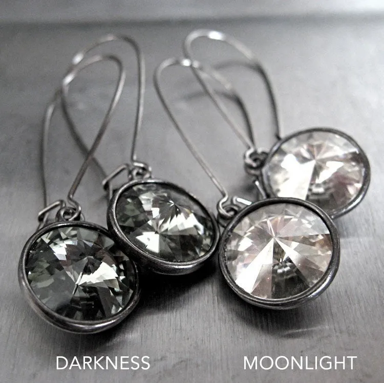 Black Diamond Crystal Earrings with Gunmetal Bezels