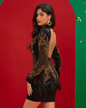 Black-gold Crystal Embellished Dress