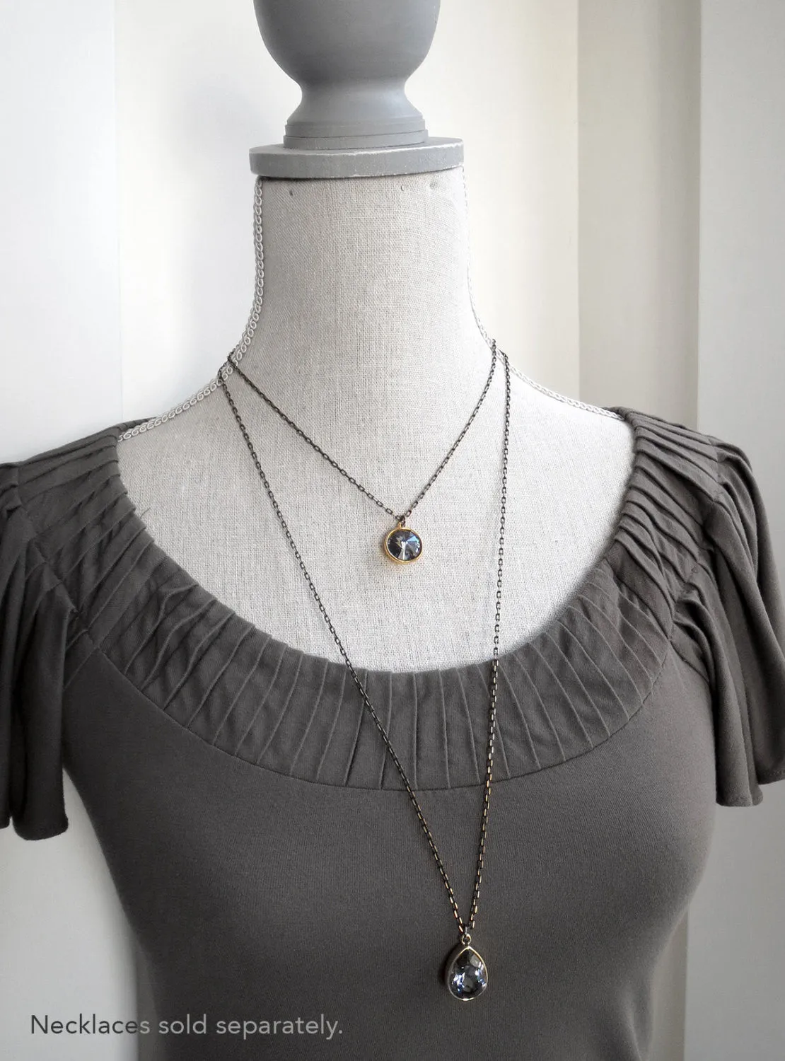Black Night Crystal Rivoli Necklace with Gold Bezel