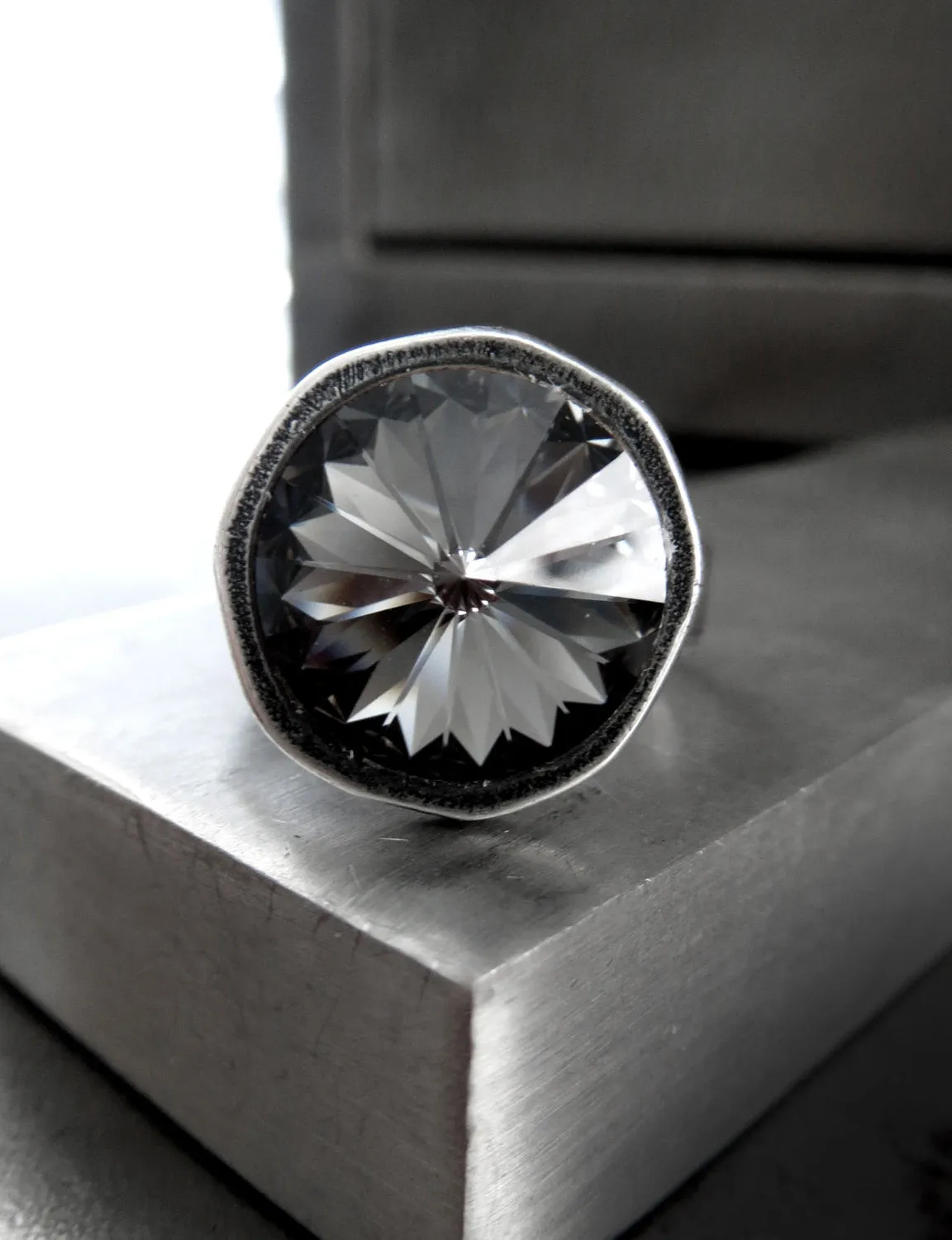 Black Night Round Crystal Ring
