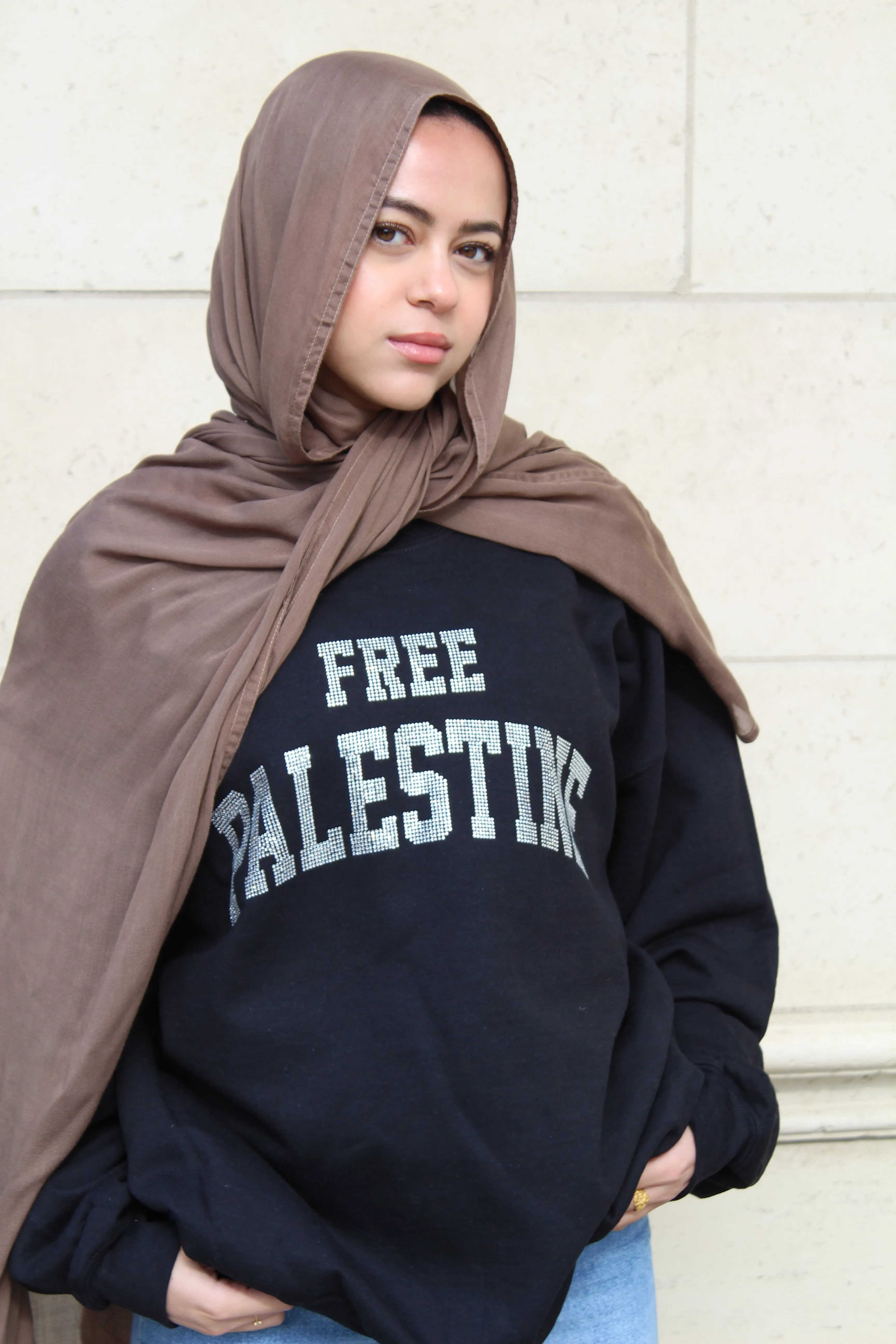 Black Rhinestone Palestine Sweater