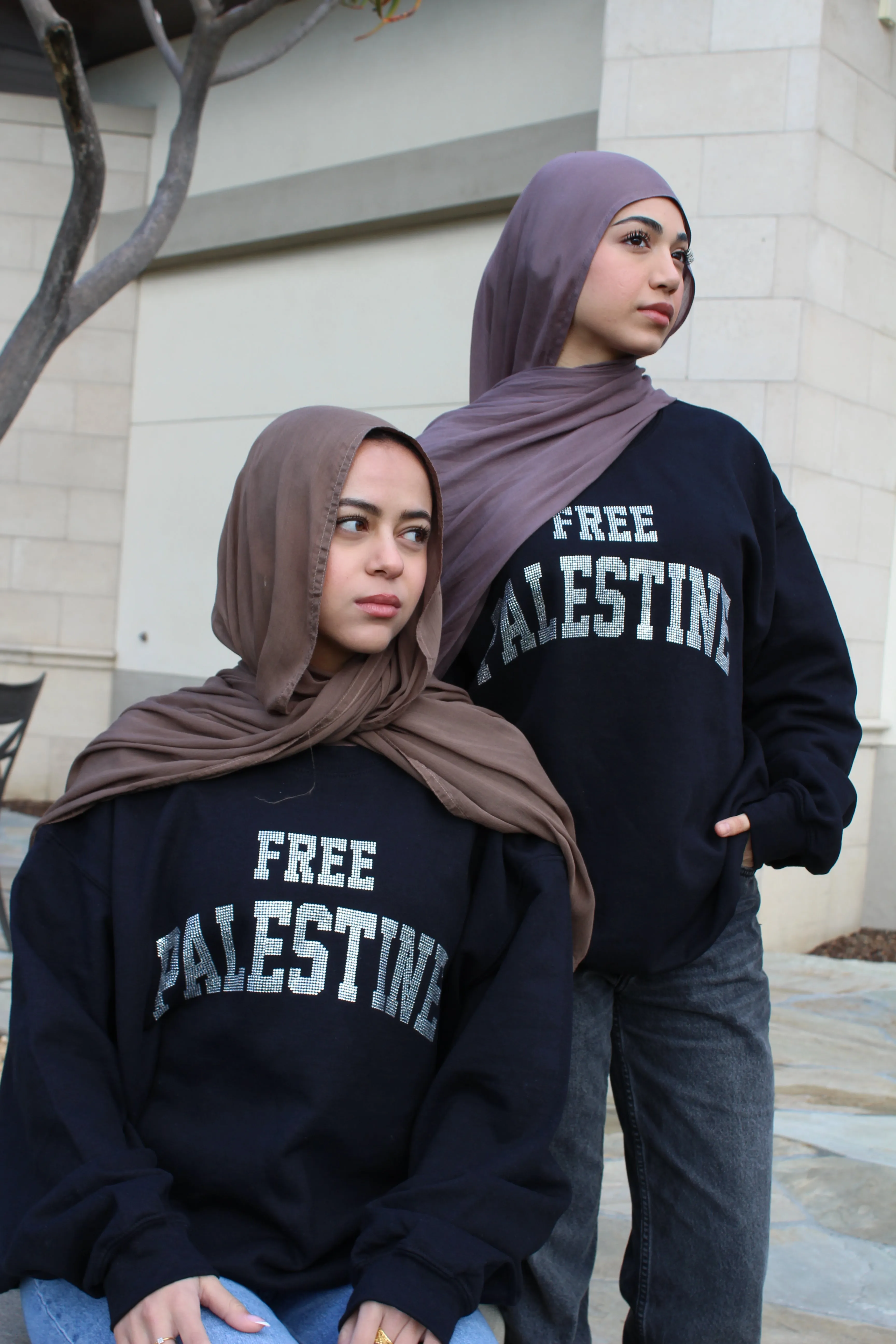 Black Rhinestone Palestine Sweater