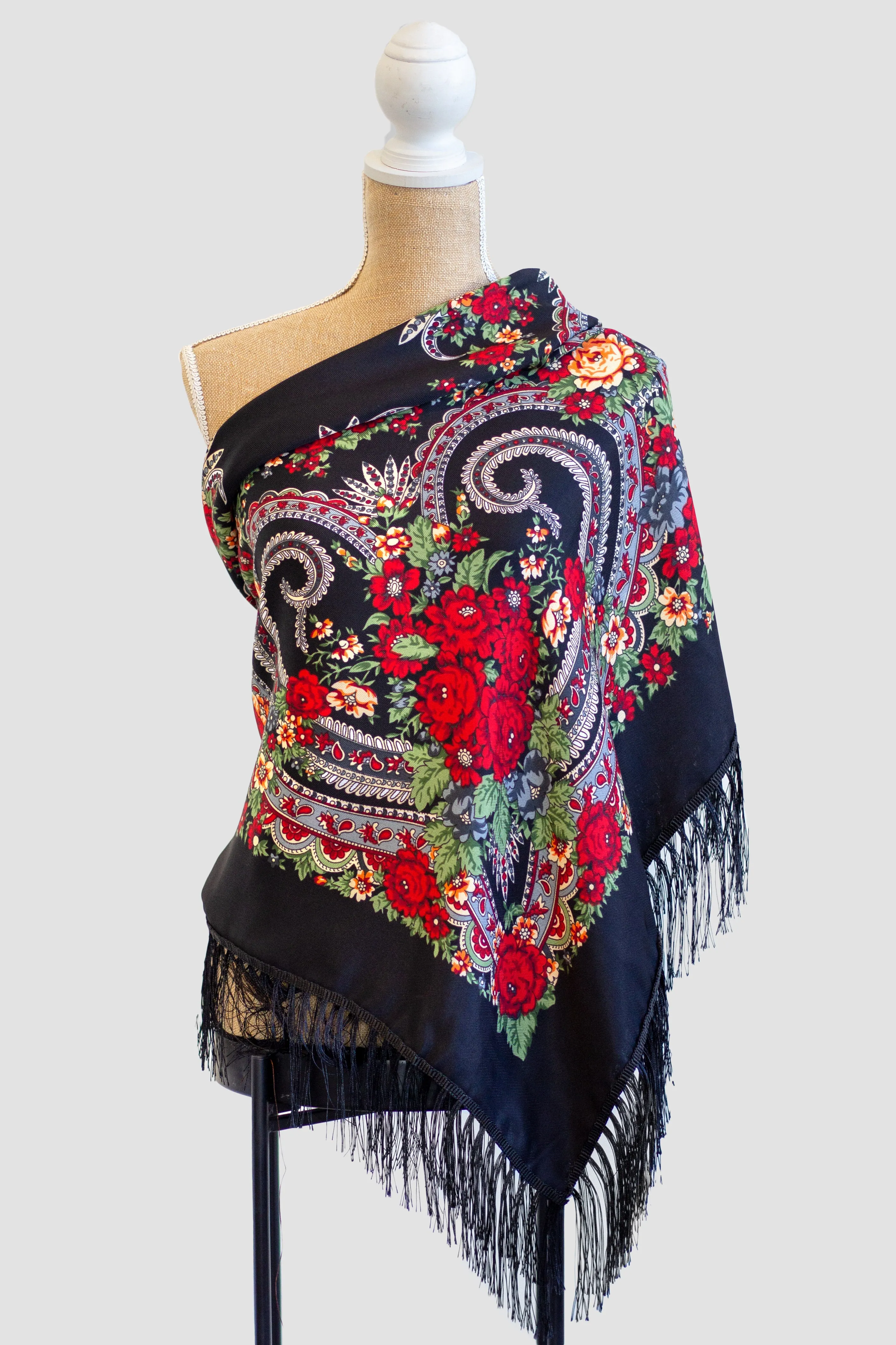 Black Square Slavic Folk Scarf