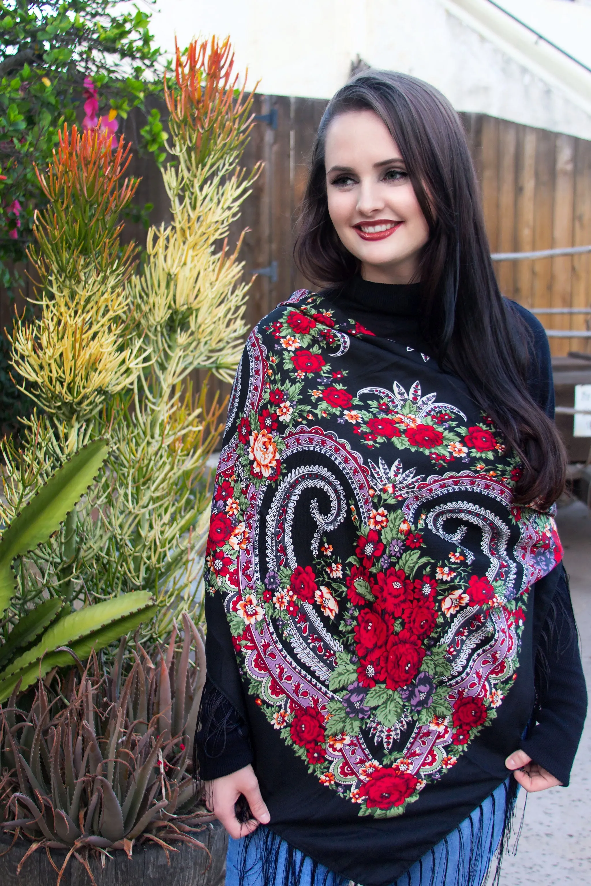 Black Square Slavic Folk Scarf