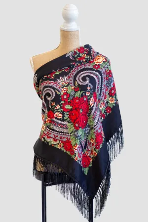 Black Square Slavic Folk Scarf