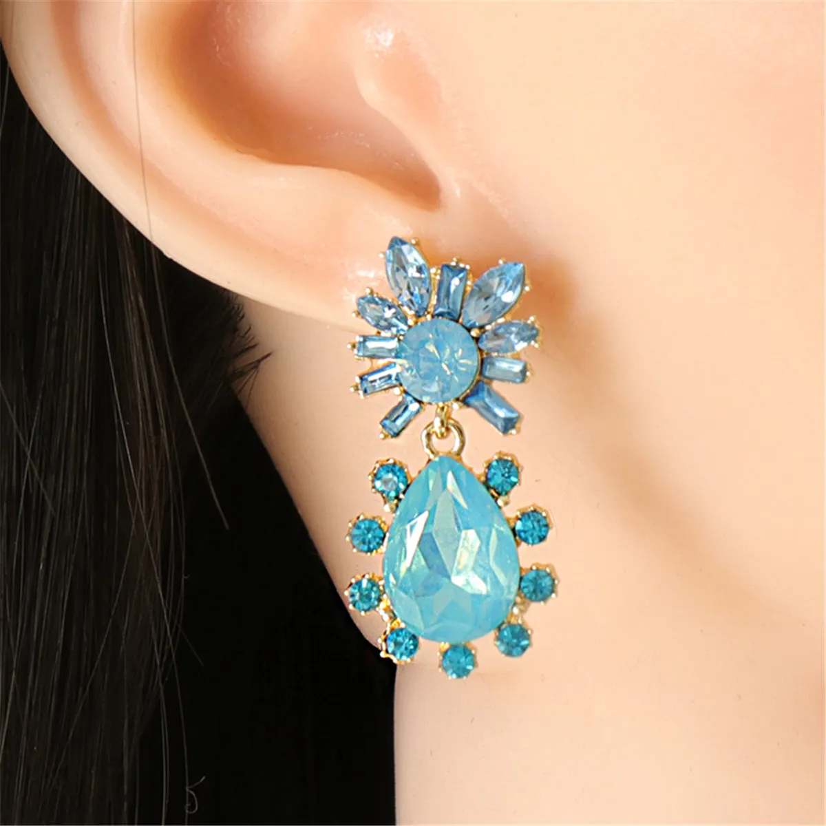 Blue Crystal & Cubic Zirconia 18K Gold-Plated Botany Drop Earrings