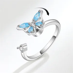 Blue Crystal & Cubic Zirconia Butterfly Open Ring