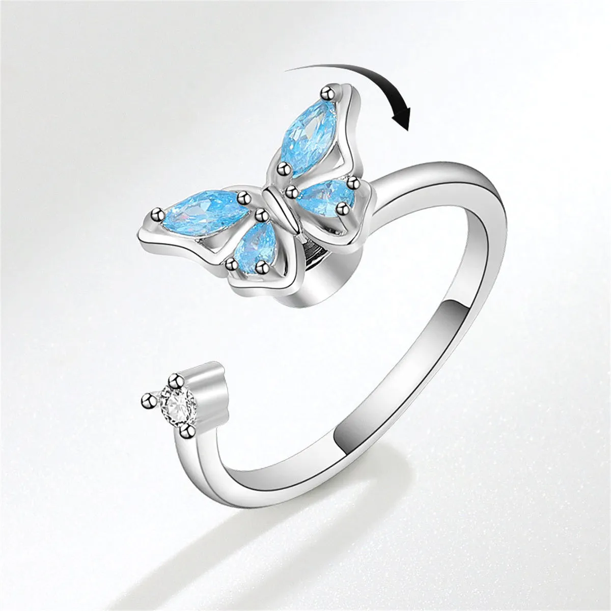 Blue Crystal & Cubic Zirconia Butterfly Open Ring