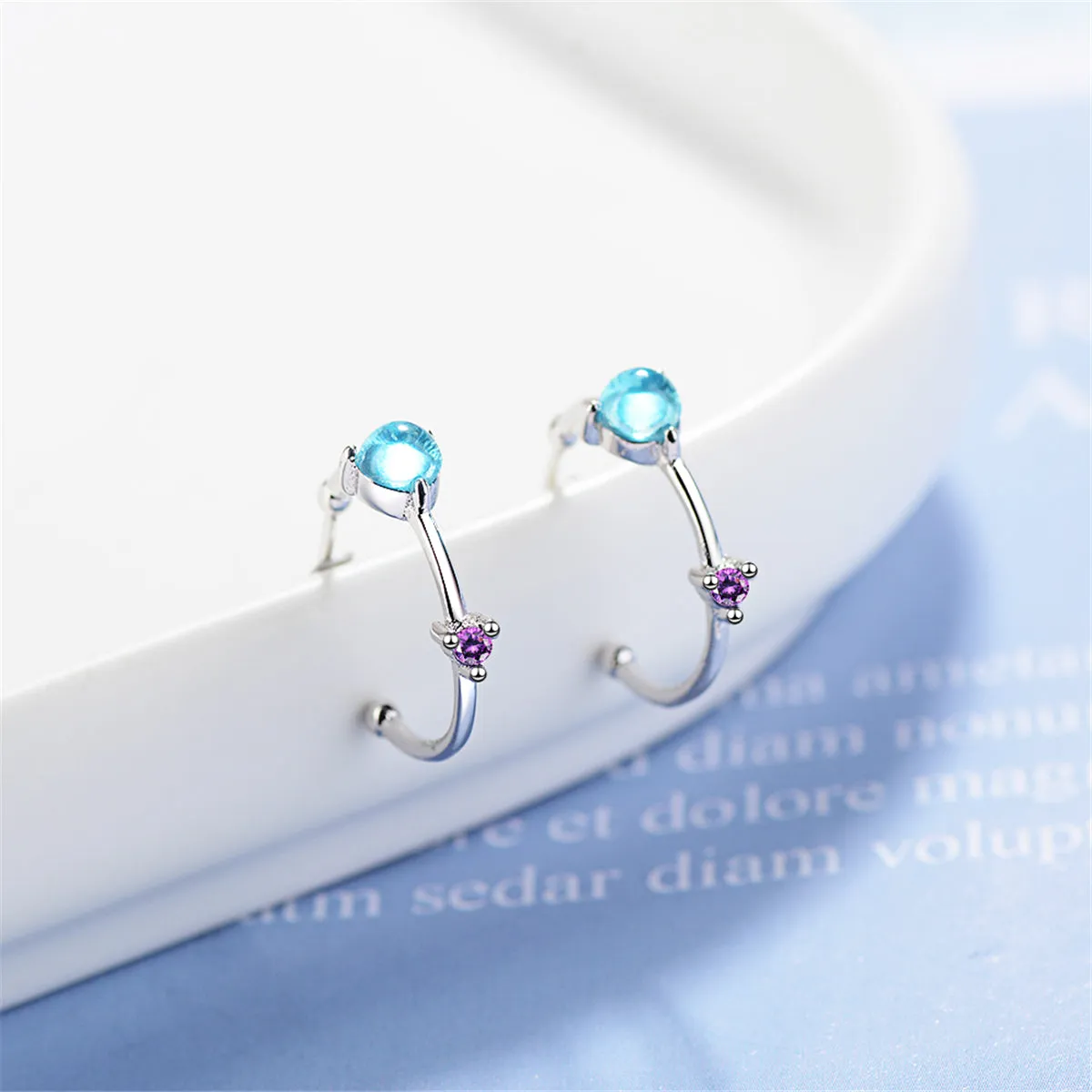 Blue Crystal & Cubic Zirconia Hoop Earrings