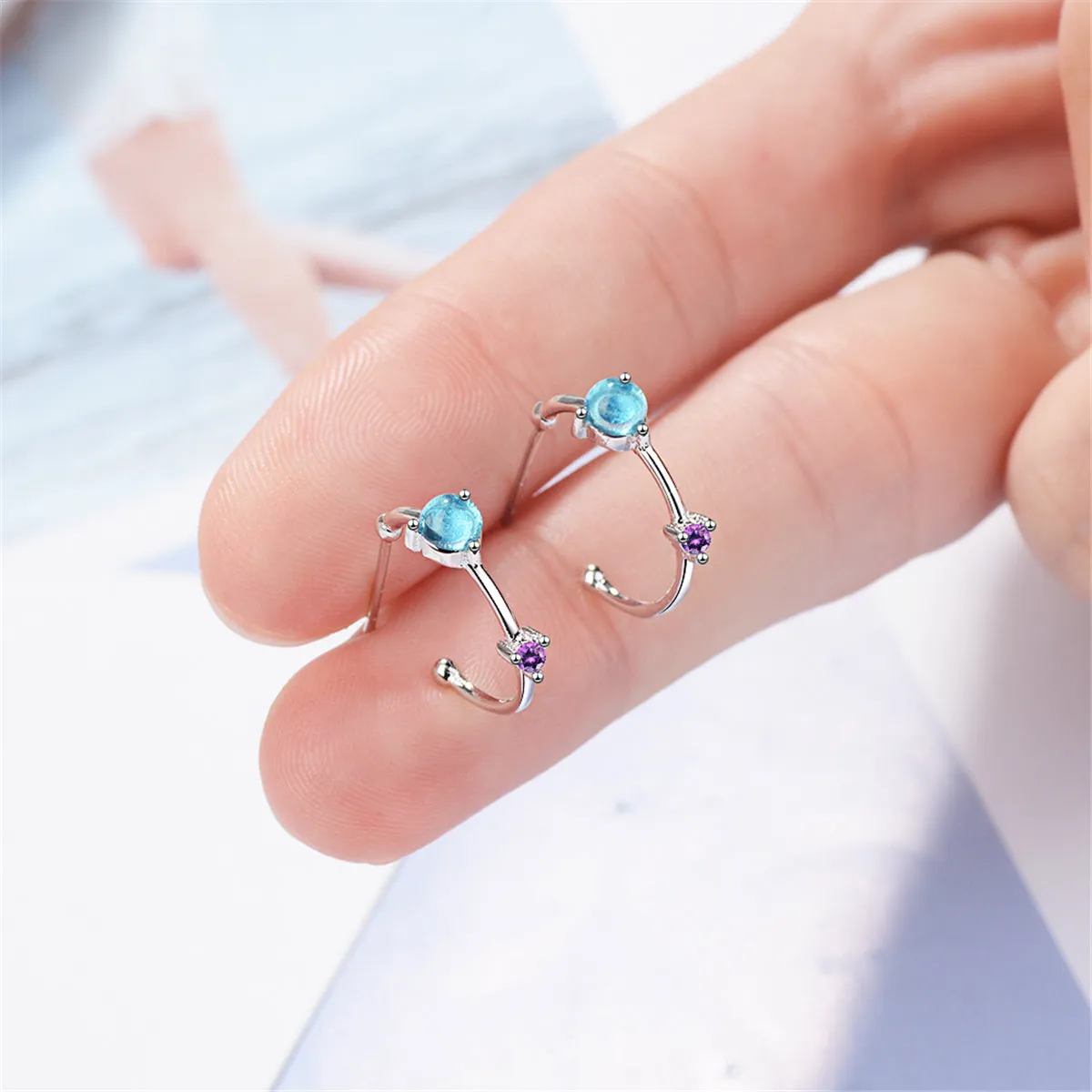 Blue Crystal & Cubic Zirconia Hoop Earrings