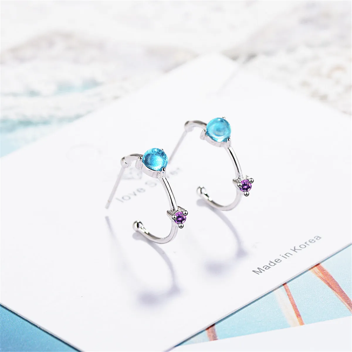 Blue Crystal & Cubic Zirconia Hoop Earrings