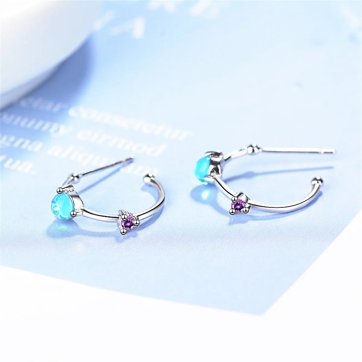 Blue Crystal & Cubic Zirconia Hoop Earrings