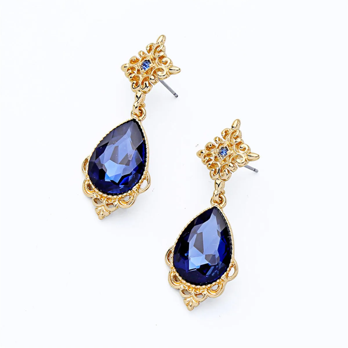 Blue Pear-Cut Crystal & Cubic Zirconia Drop Earrings