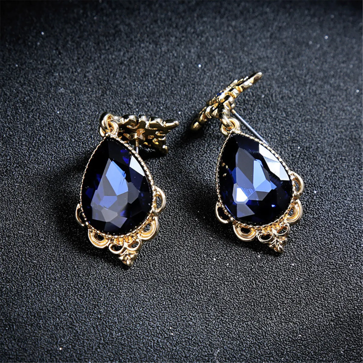 Blue Pear-Cut Crystal & Cubic Zirconia Drop Earrings