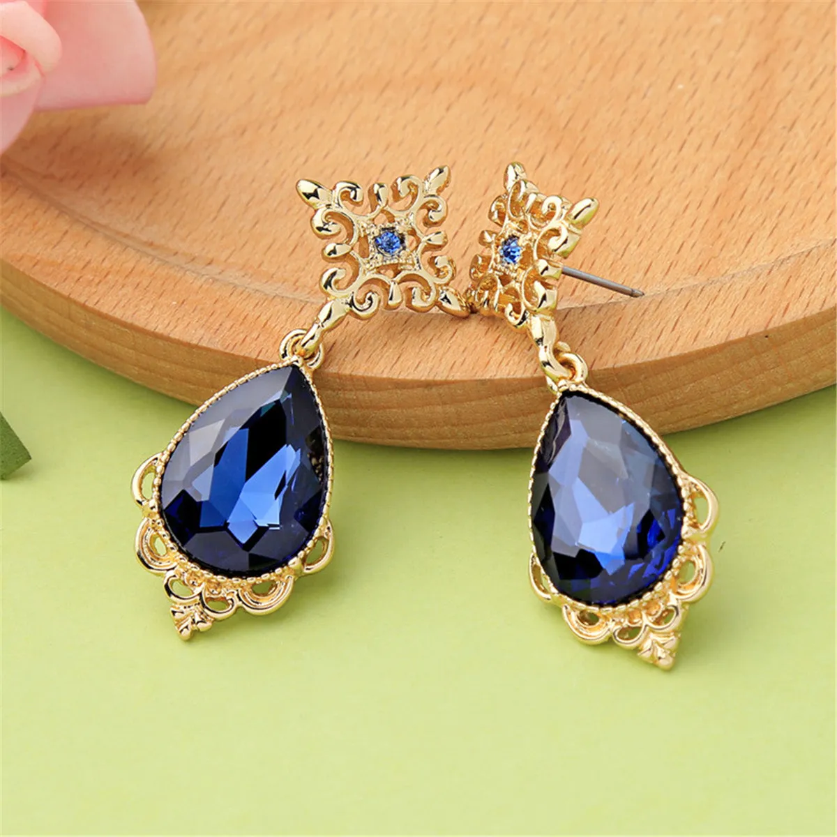 Blue Pear-Cut Crystal & Cubic Zirconia Drop Earrings