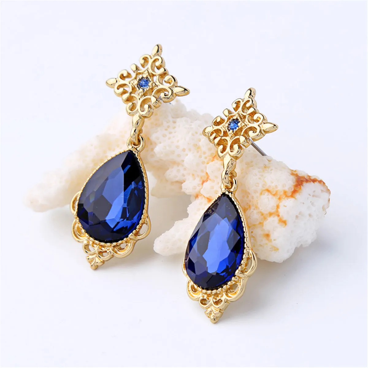 Blue Pear-Cut Crystal & Cubic Zirconia Drop Earrings