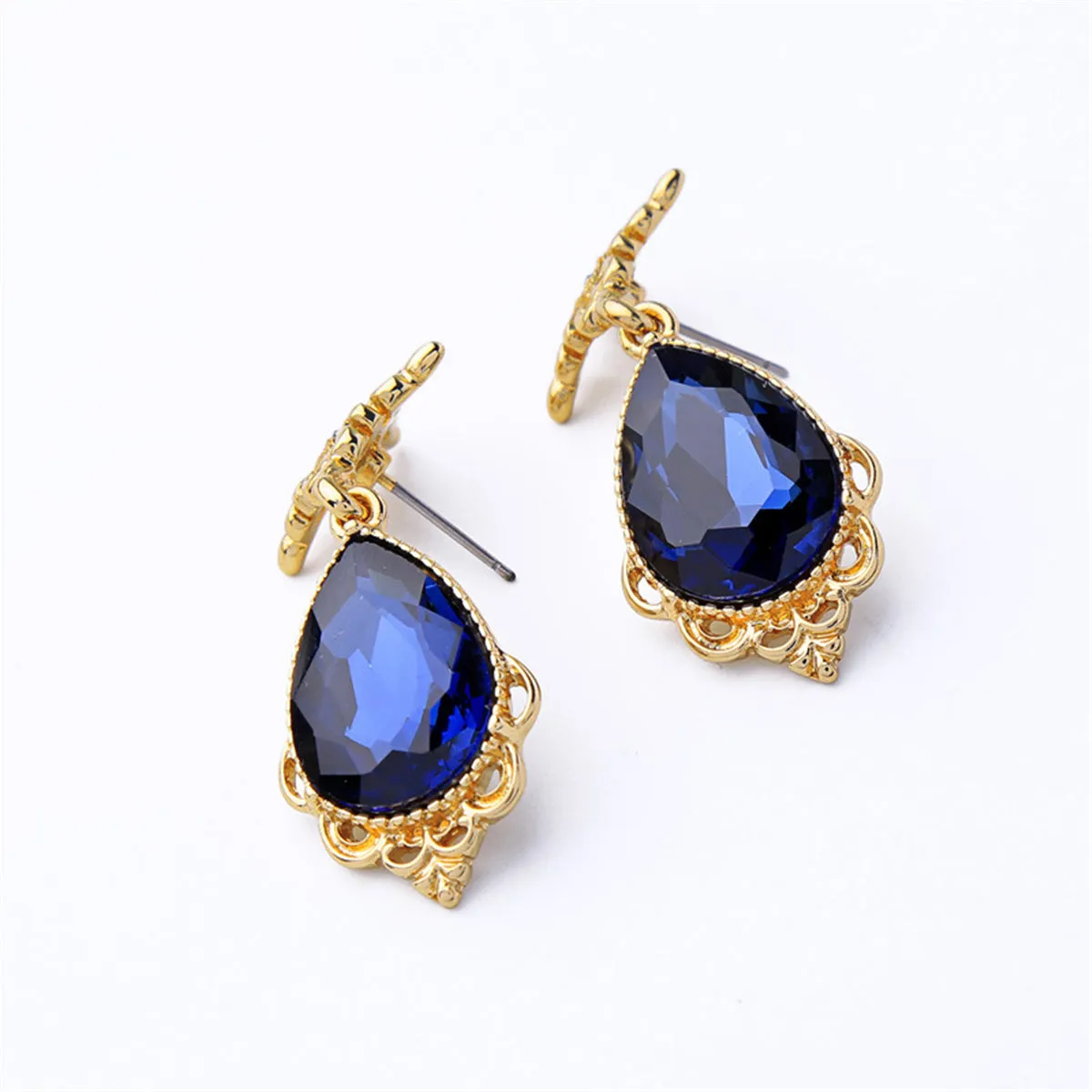 Blue Pear-Cut Crystal & Cubic Zirconia Drop Earrings
