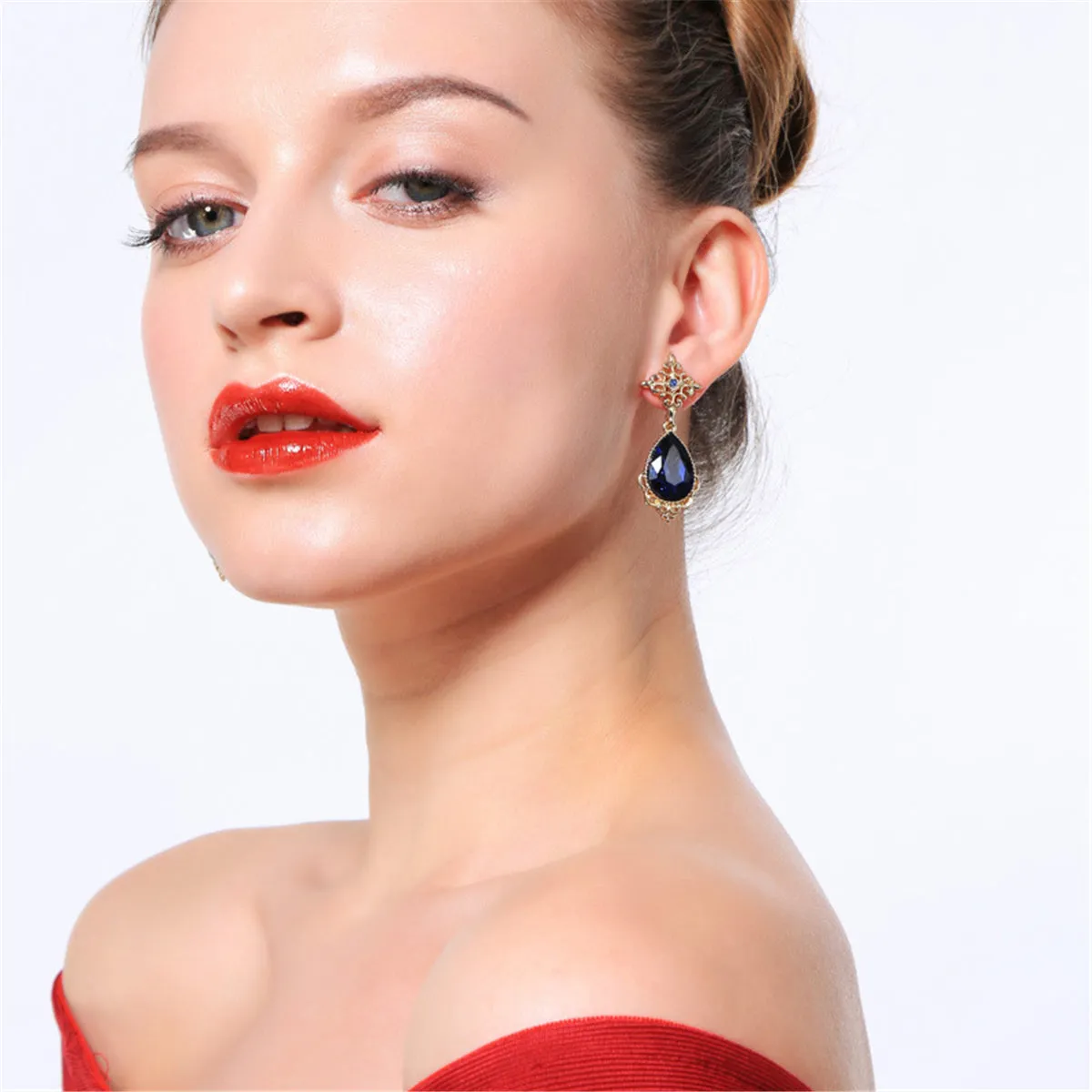Blue Pear-Cut Crystal & Cubic Zirconia Drop Earrings