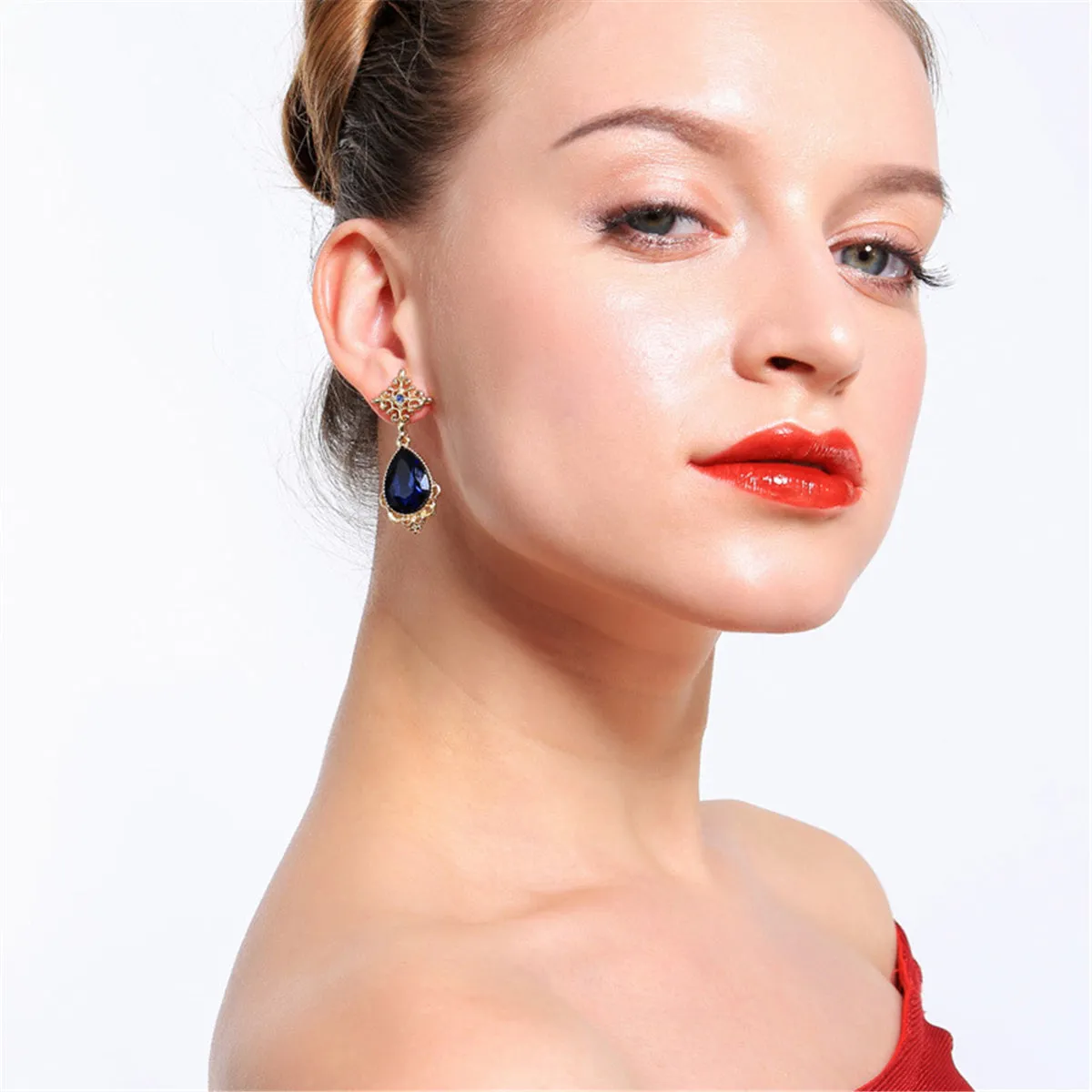 Blue Pear-Cut Crystal & Cubic Zirconia Drop Earrings