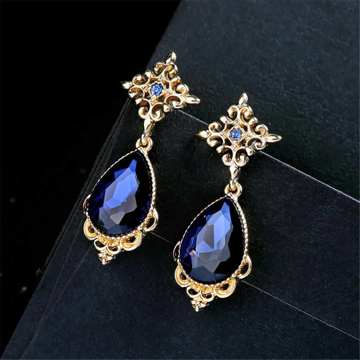 Blue Pear-Cut Crystal & Cubic Zirconia Drop Earrings