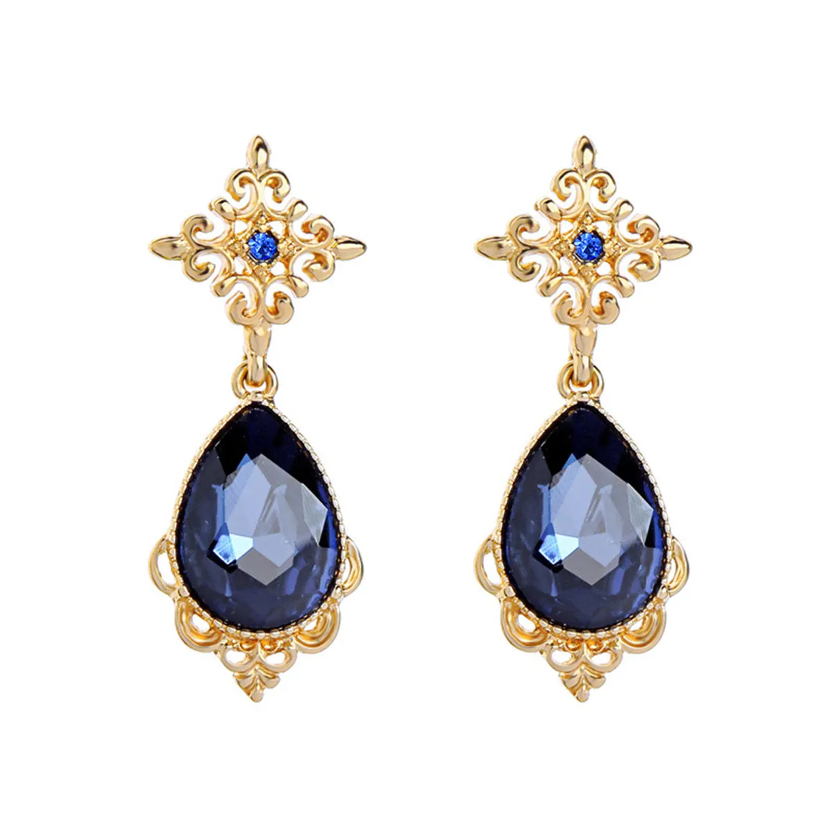 Blue Pear-Cut Crystal & Cubic Zirconia Drop Earrings