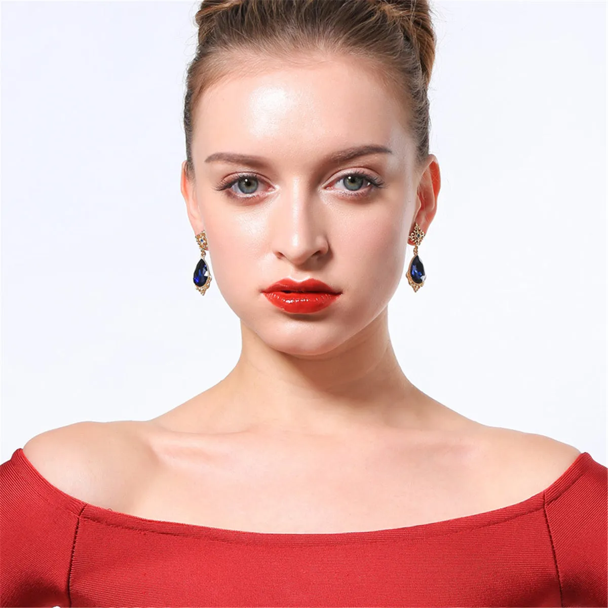Blue Pear-Cut Crystal & Cubic Zirconia Drop Earrings
