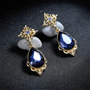 Blue Pear-Cut Crystal & Cubic Zirconia Drop Earrings